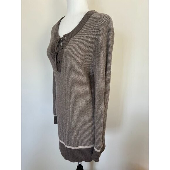 TOAD & CO Mitchell Tunic Sweater Size Medium Brown Lace Up Lambswool Nylon Blend - Picture 5 of 7